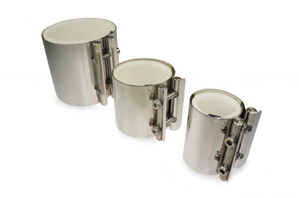 RVS klemkoppeling met witte mof, 100 mm lang