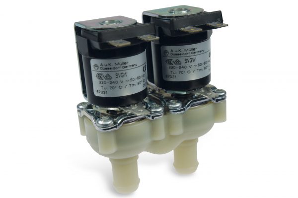 Solenoid valve, double square, 220 V, ⅜" nozzle, ¾" male thread