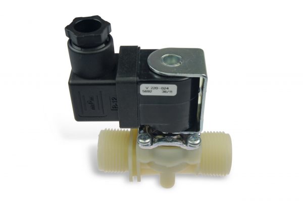Solenoid valve with PG 11 plug 220 V, single straight, 2 x ¾" male thread