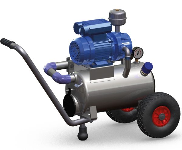 Mobiele vacuümpomp droog compleet 230V op een 22 ltr. tank 200 ltr./min.