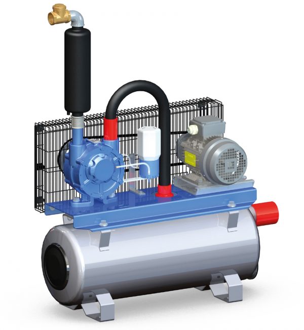 Vacuümpomp compleet op een 65 ltr. tank 750 ltr./min.