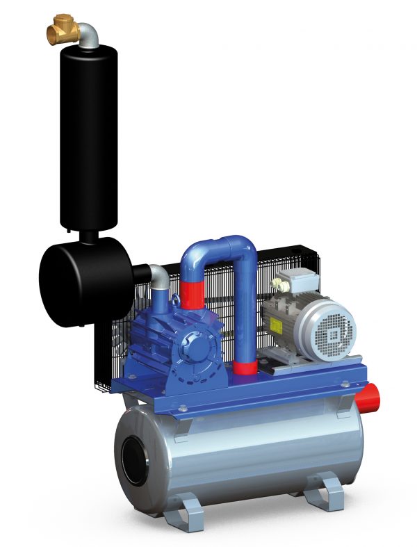 Vacuümpomp compleet op een 85 ltr. tank 2000 ltr./min.